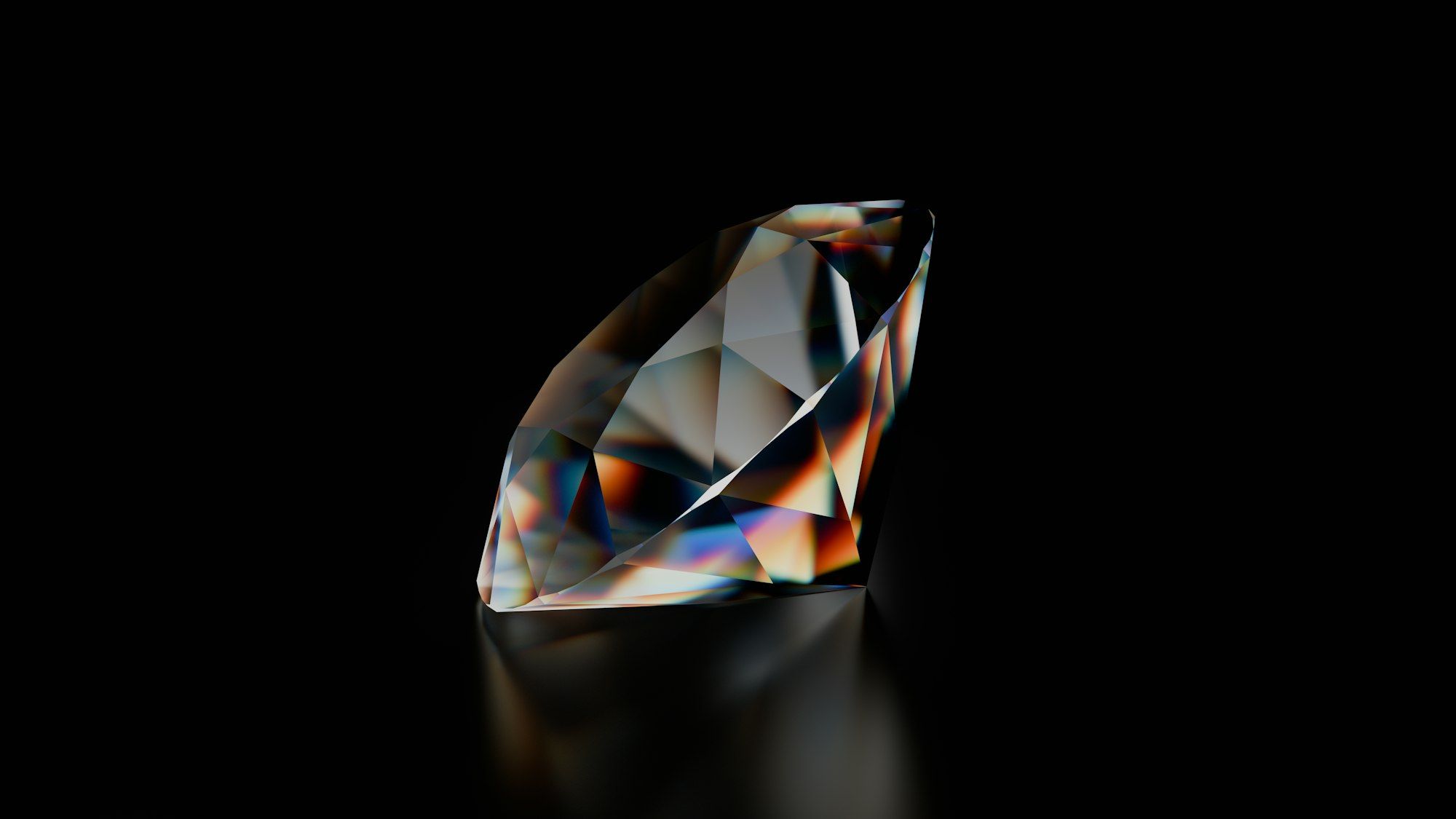 A single faceted diamond on a dark reflective surface